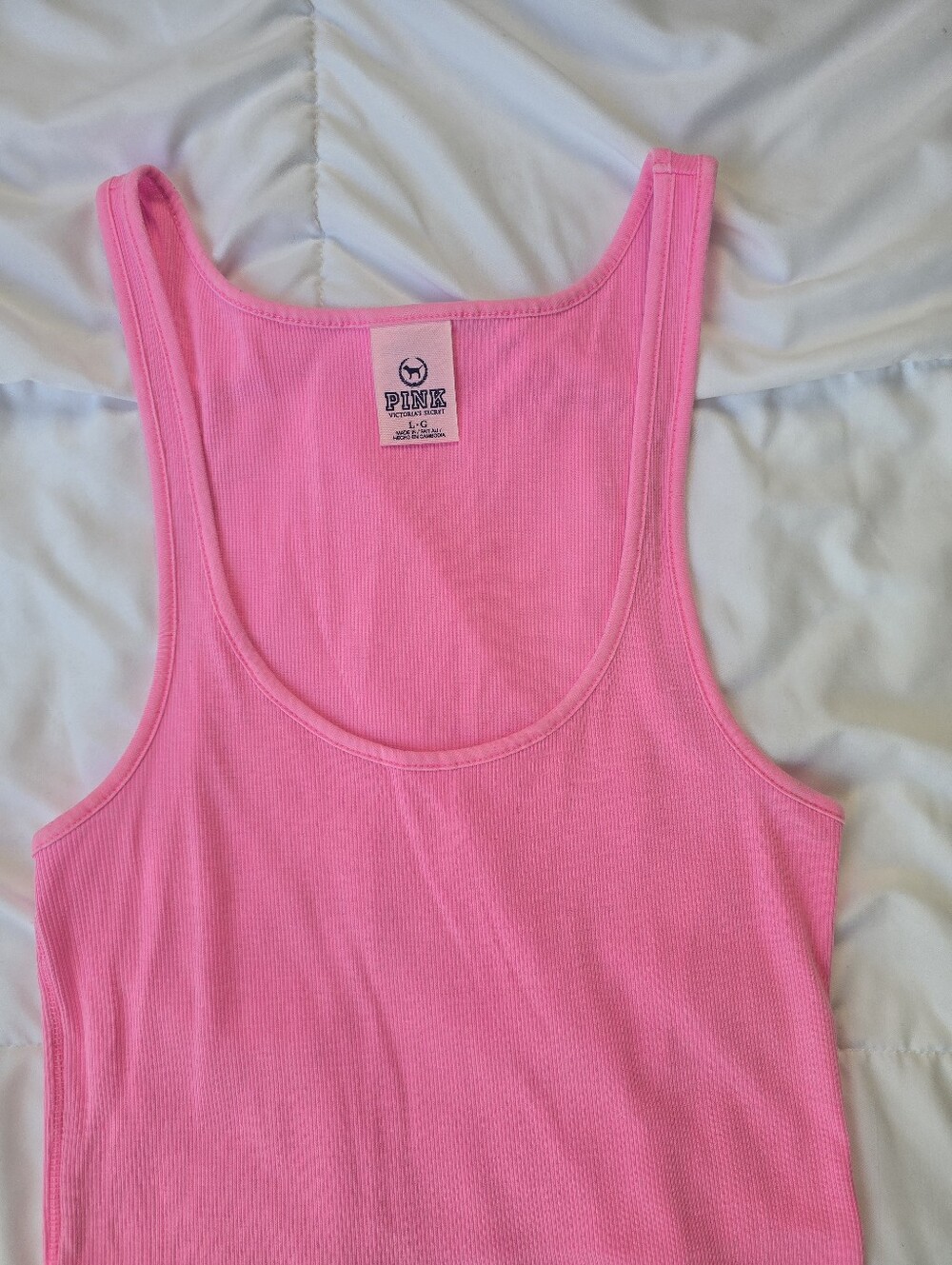 PINK Victoria's Secret Ribbed Scoop Neck Tank Top in Bright Pink